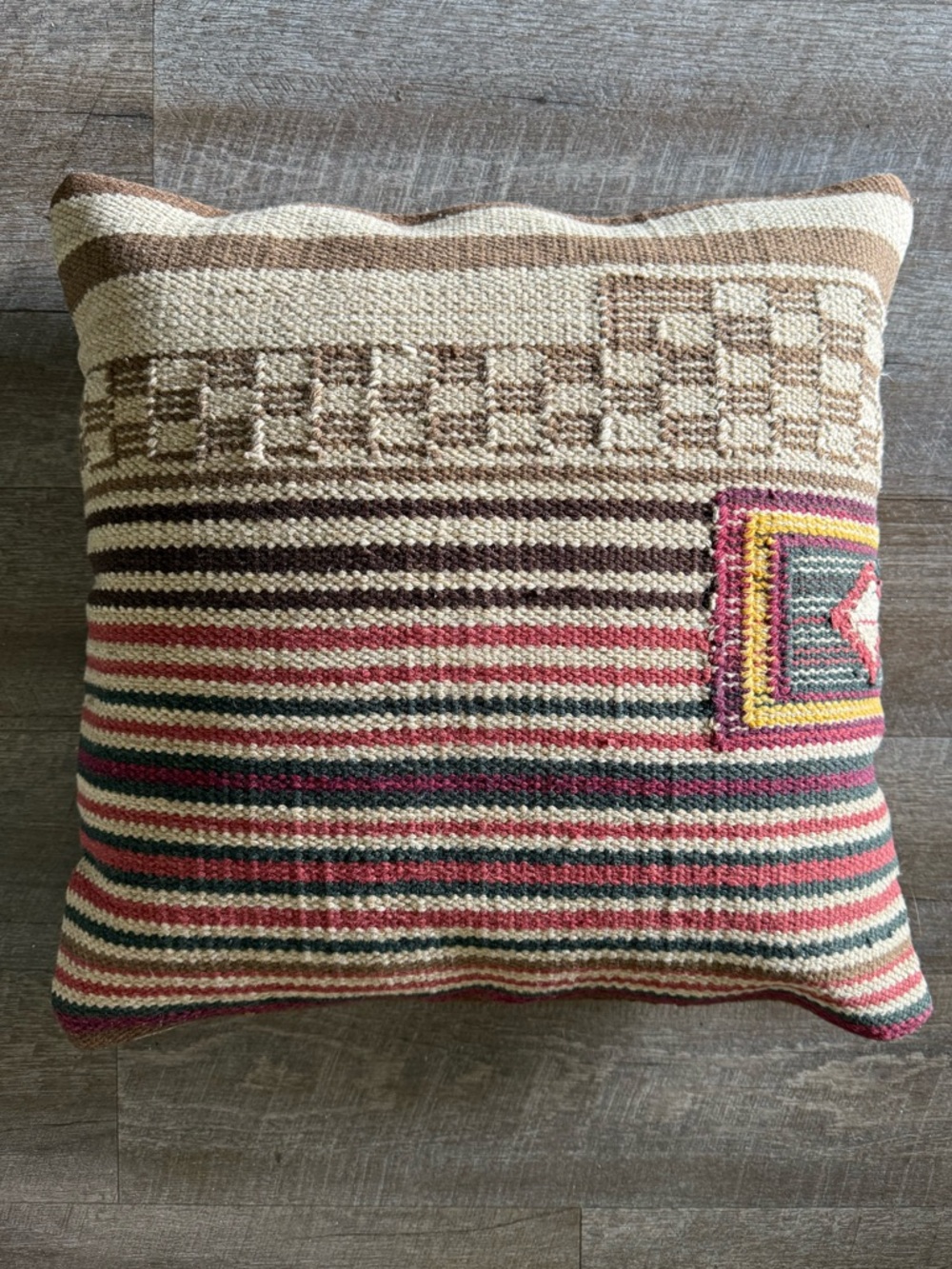 Pottery Barn Kilim stripe check pillow cover only wool cotton